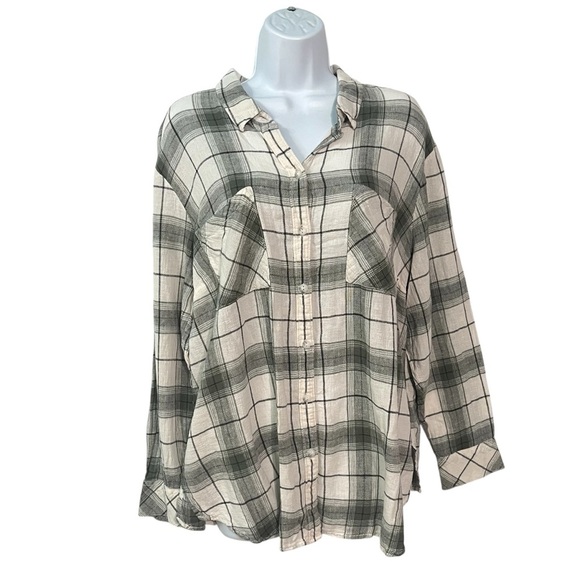 Sanctuary Boyfriend shirt Plus size 2X Linen Rayon Green Button up Womens top - Picture 1 of 8